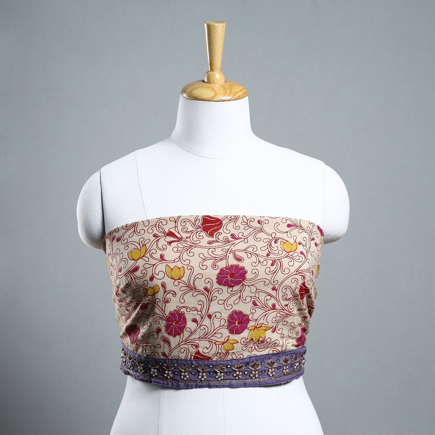 Beige - zardozi hand embroidered kalamkari cotton blouse