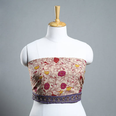 Beige - zardozi hand embroidered kalamkari cotton blouse