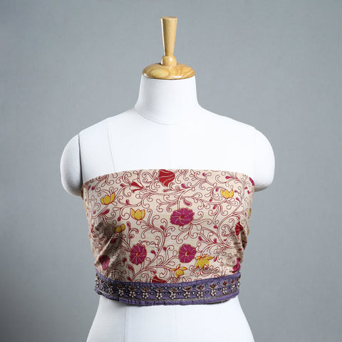 Beige - zardozi hand embroidered kalamkari cotton blouse