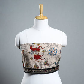 Beige - Zardozi Hand Embroidered Kalamkari Cotton Blouse Piece 06