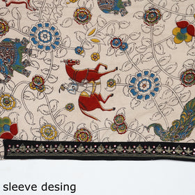 Beige - Zardozi Hand Embroidered Kalamkari Cotton Blouse Piece 06