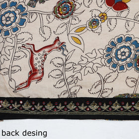 Beige - Zardozi Hand Embroidered Kalamkari Cotton Blouse Piece 06