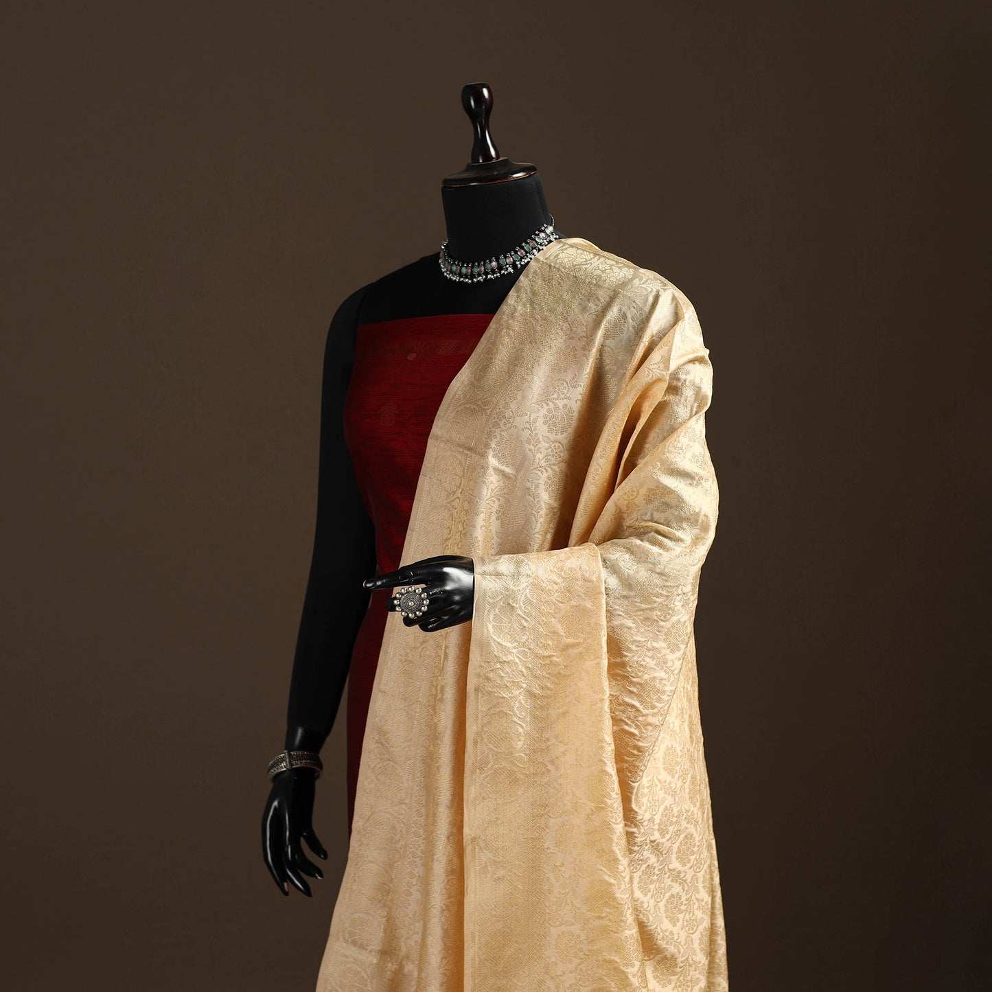 Zari work banarasi silk dupatta 25 - handcrafted