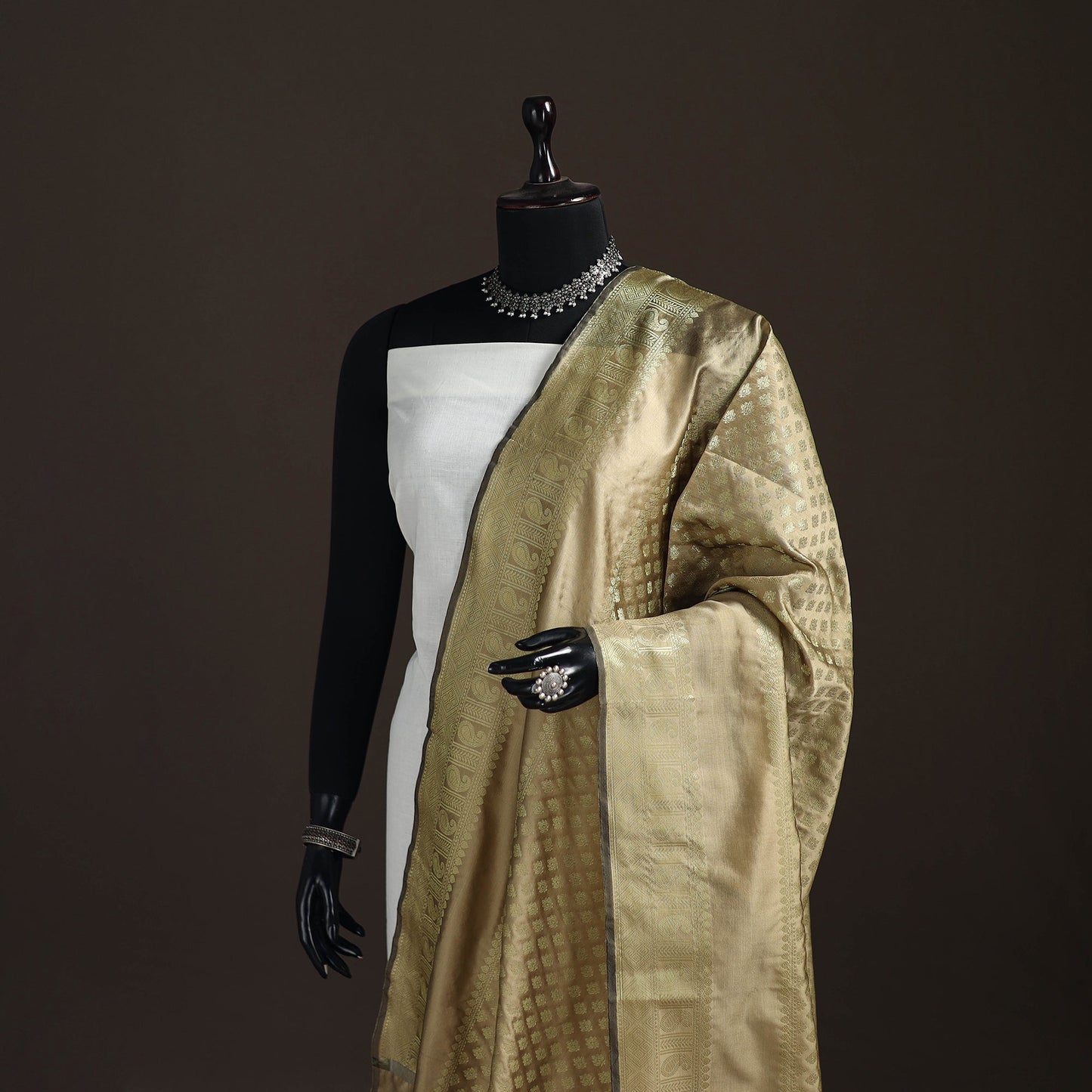 Zari work banarasi silk dupatta 25 - handcrafted