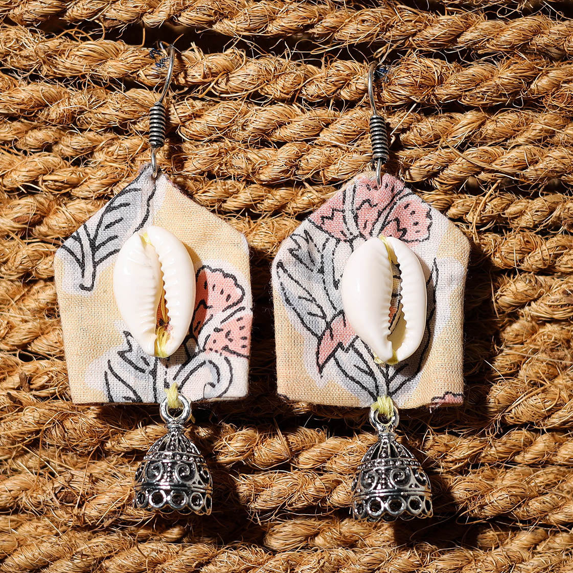 Zesika Handcrafted GS & Shell Work Fabart Earrings
