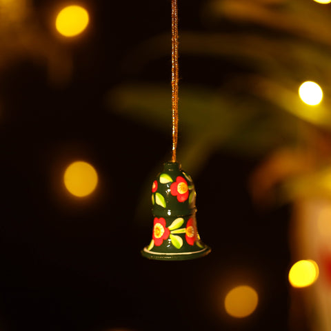  Bell - Kashmir Handpainted Wooden Christmas Ornament (2 Inches) 
