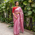 Pink Bengal Fine Tissue Zari Saree, draped and worn by a woman, AI visual of the saree, iTokri