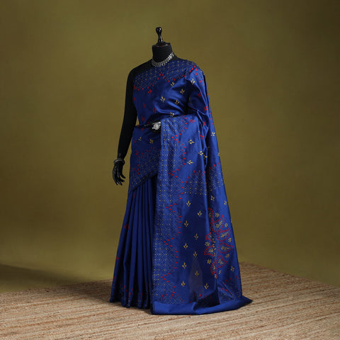 Bengal hand embroidered silk nakshi kantha saree 14