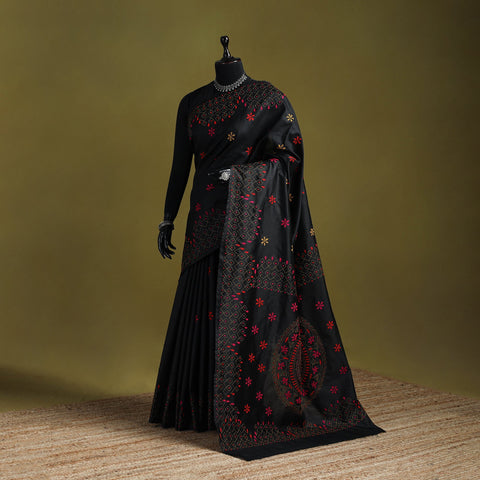 Bengal hand embroidered silk nakshi kantha saree 22