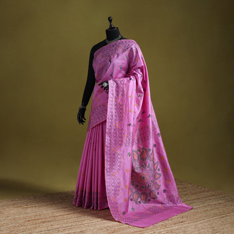 Bengal hand embroidered silk nakshi kantha saree 28