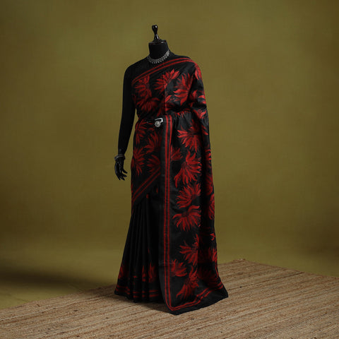 Bengal hand embroidery bangalore silk handloom kantha saree