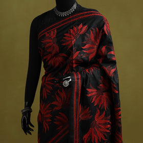 Bengal hand embroidery bangalore silk handloom kantha saree