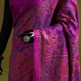 Bengal hand embroidery bangalore silk handloom kantha saree