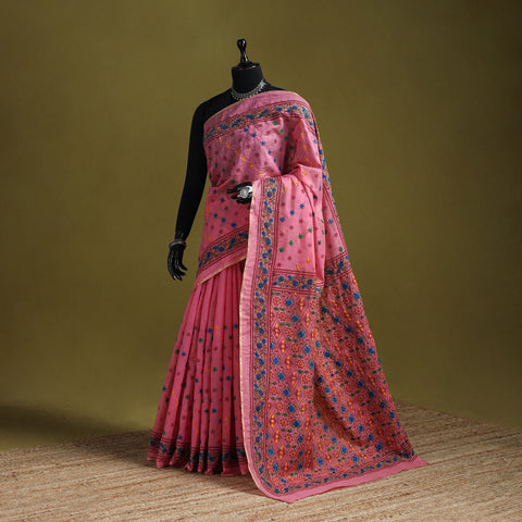 Bengal hand embroidery silk cotton chapa work kantha saree