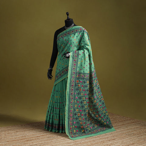 Bengal hand embroidery silk cotton chapa work kantha saree