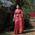 Pink Bengal Hand Embroidery Tussar Silk Handloom Kantha Saree, draped and worn by a woman, AI visual of the saree, iTokri