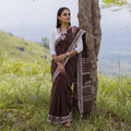 Brown Bengal Handwoven Cotton Begumpuri Saree, draped and worn by a woman, AI visual of the saree, iTokri