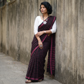 Black Bengal Handwoven Cotton Checks Begumpuri Saree, draped and worn by a woman, AI visual of the saree, iTokri
