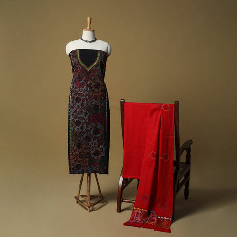 Bengal kantha hand embroidered cotton 3pc unstitched dress