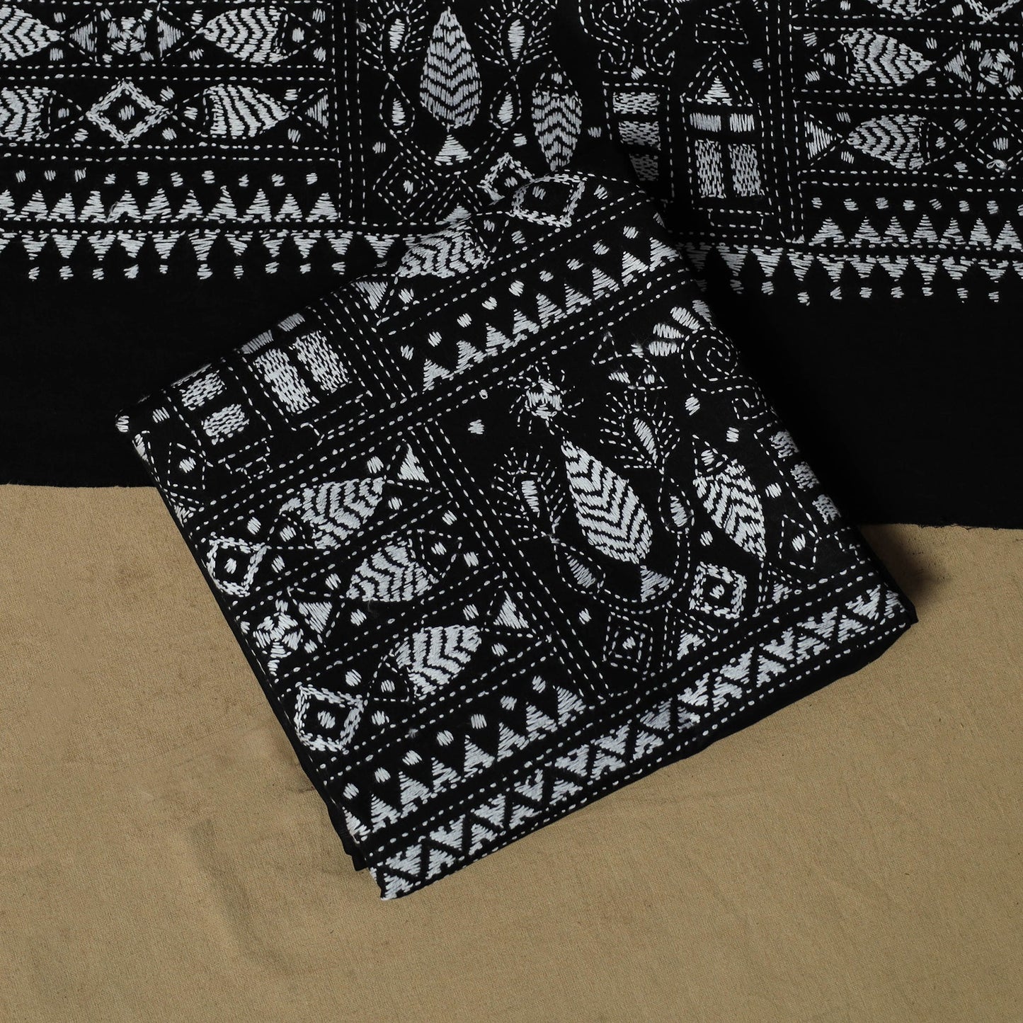Bengal kantha hand embroidered cotton 3pc unstitched dress