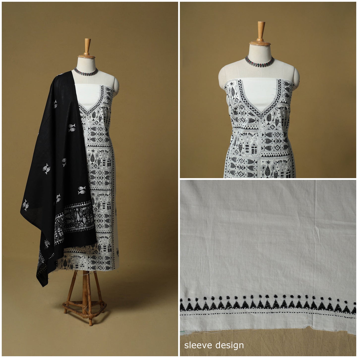 Bengal kantha hand embroidered cotton 3pc unstitched dress
