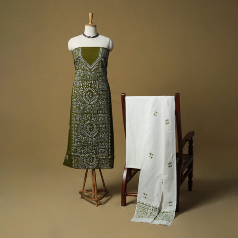 Bengal kantha hand embroidered cotton 3pc unstitched dress