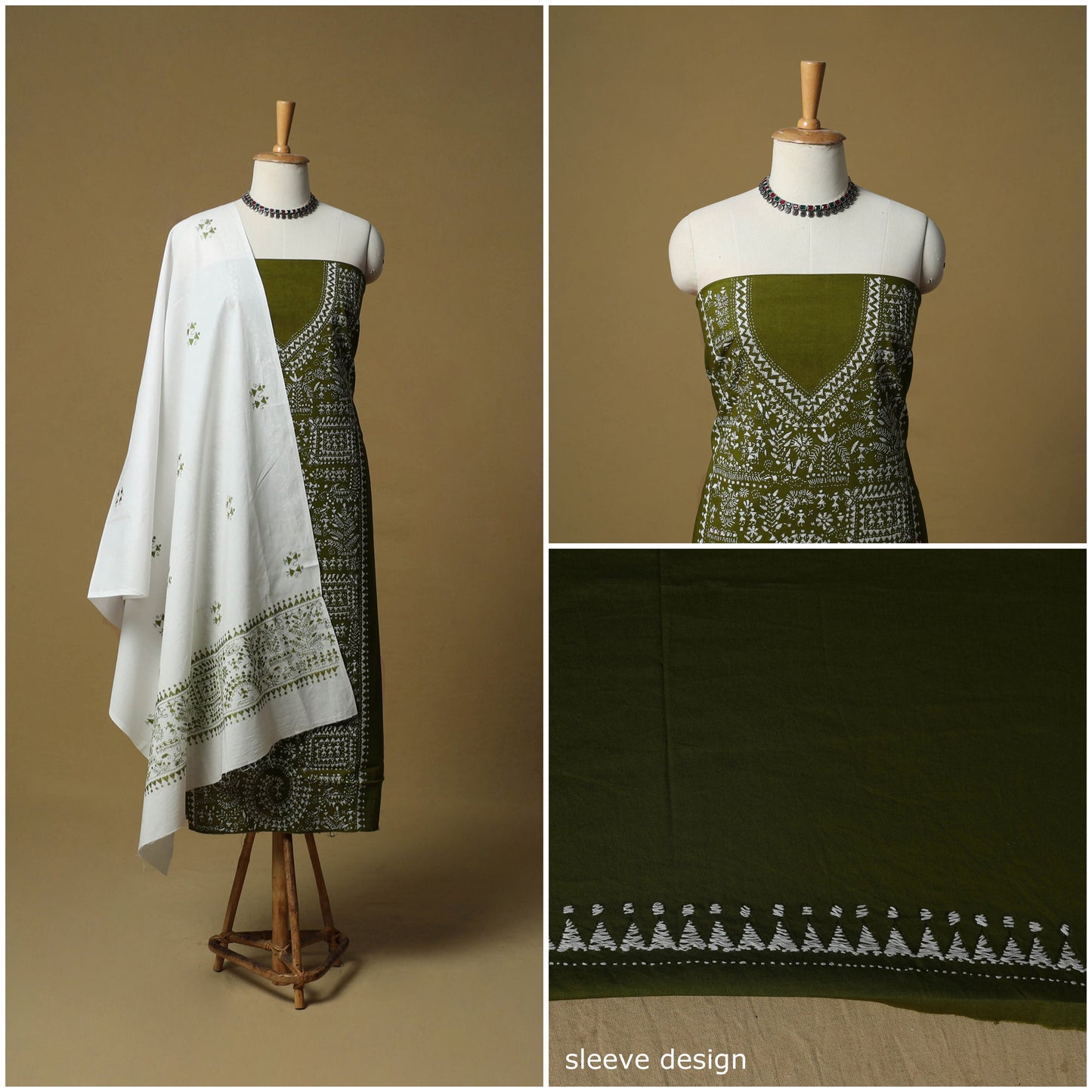 Bengal kantha hand embroidered cotton 3pc unstitched dress