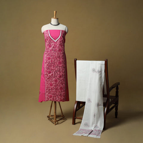 Bengal kantha hand embroidered cotton 3pc unstitched dress