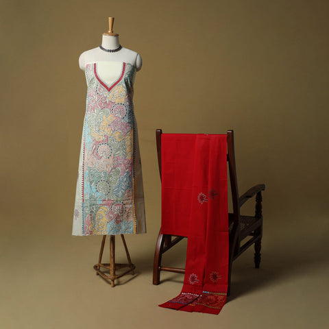 Bengal kantha hand embroidered cotton 3pc unstitched dress