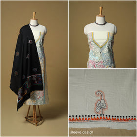 Bengal kantha hand embroidered cotton 3pc unstitched dress