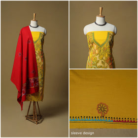Bengal kantha hand embroidered cotton 3pc unstitched dress