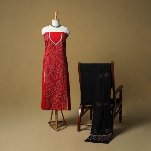 Bengal kantha hand embroidered cotton 3pc unstitched dress