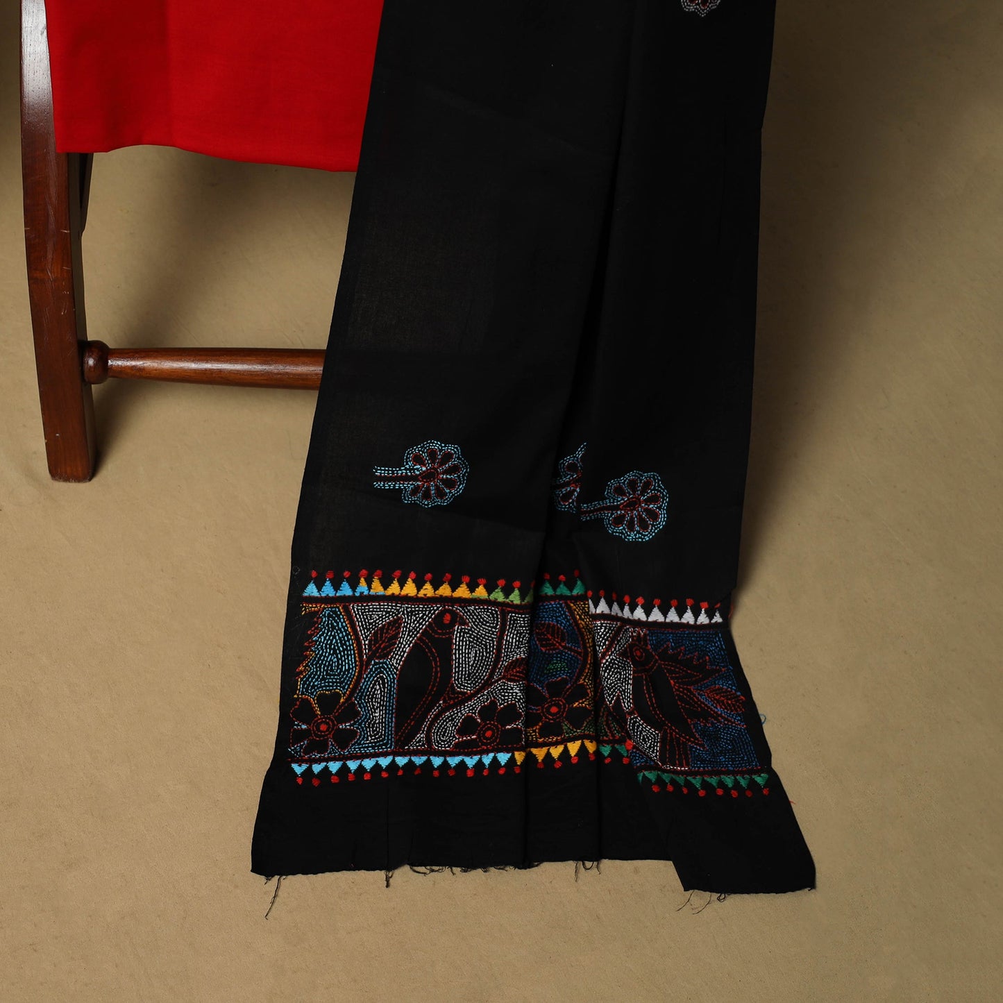 Bengal kantha hand embroidered cotton 3pc unstitched dress