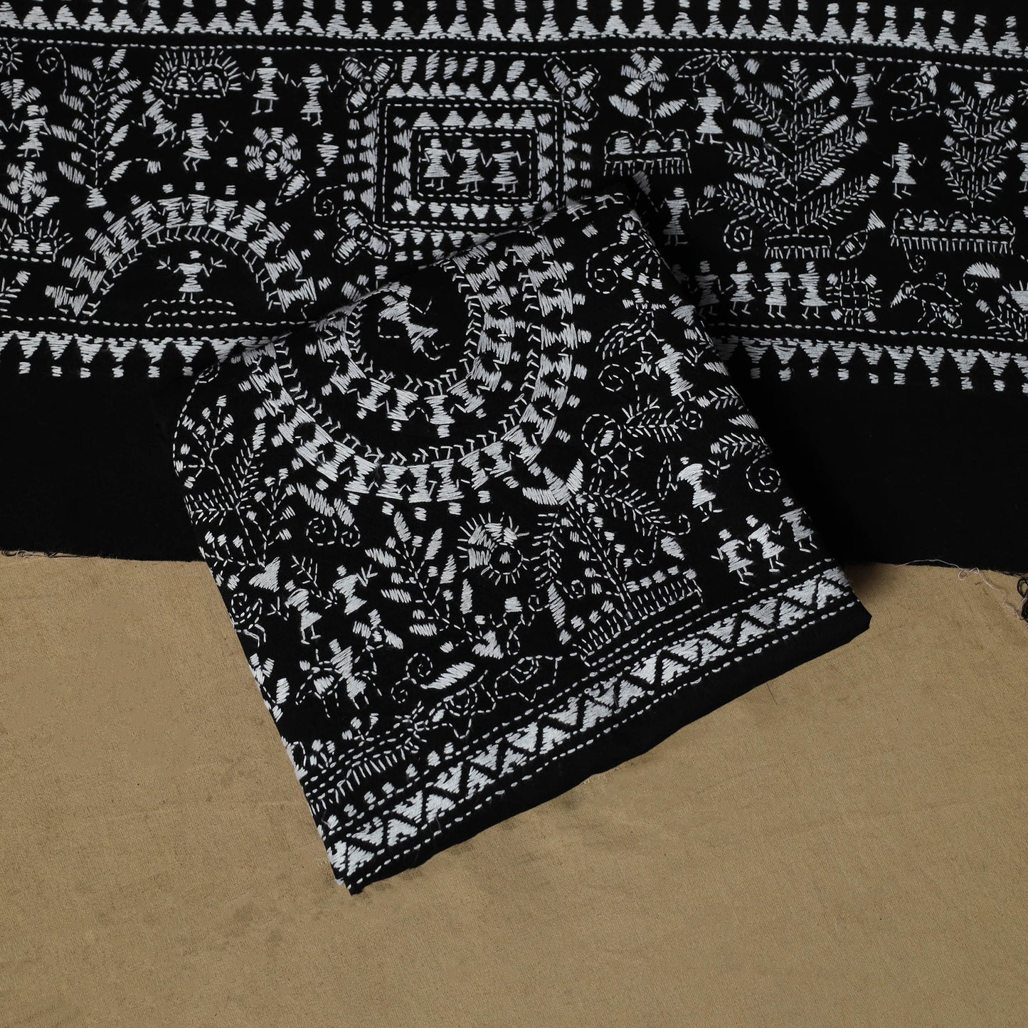 Bengal kantha hand embroidered cotton 3pc unstitched dress