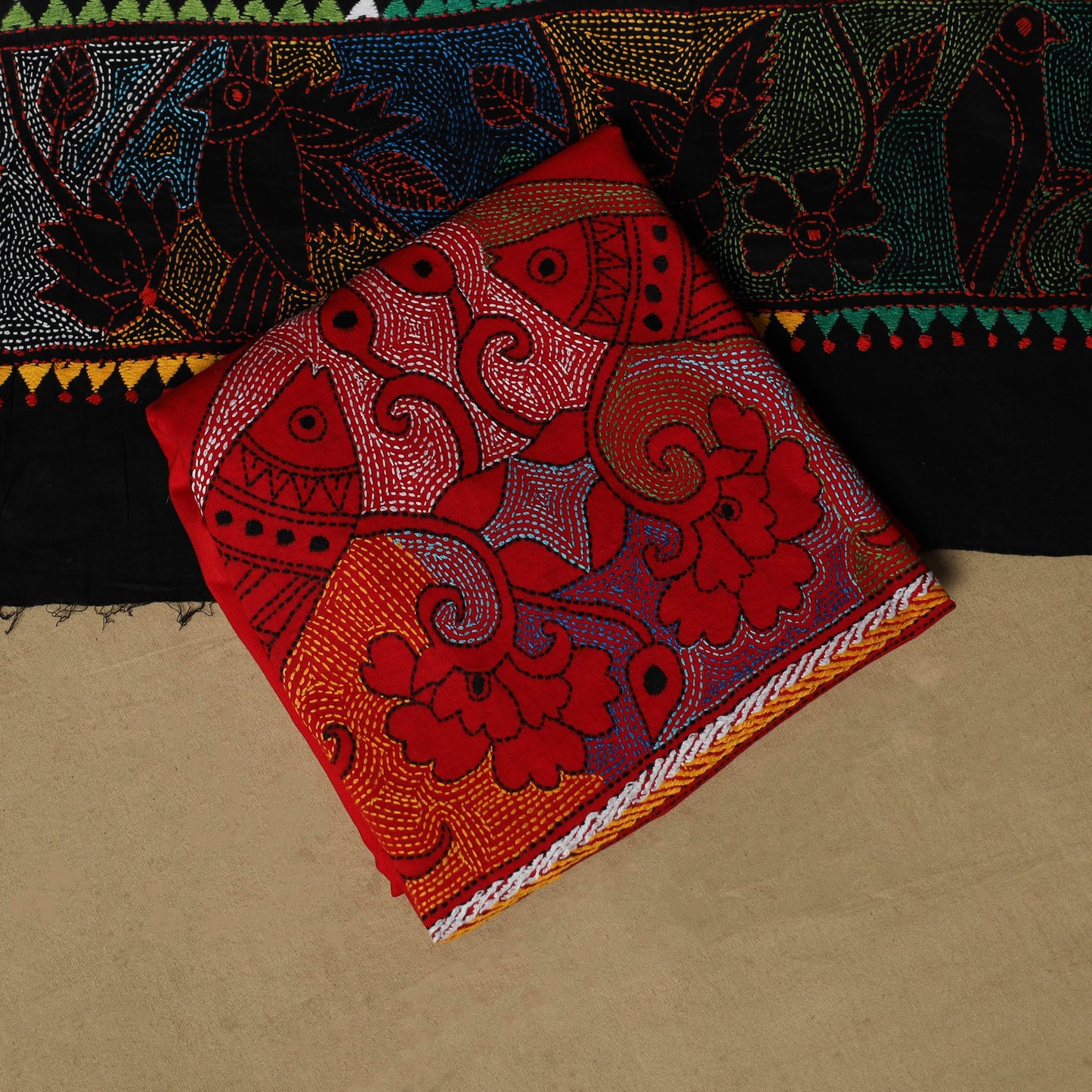 Bengal kantha hand embroidered cotton 3pc unstitched dress