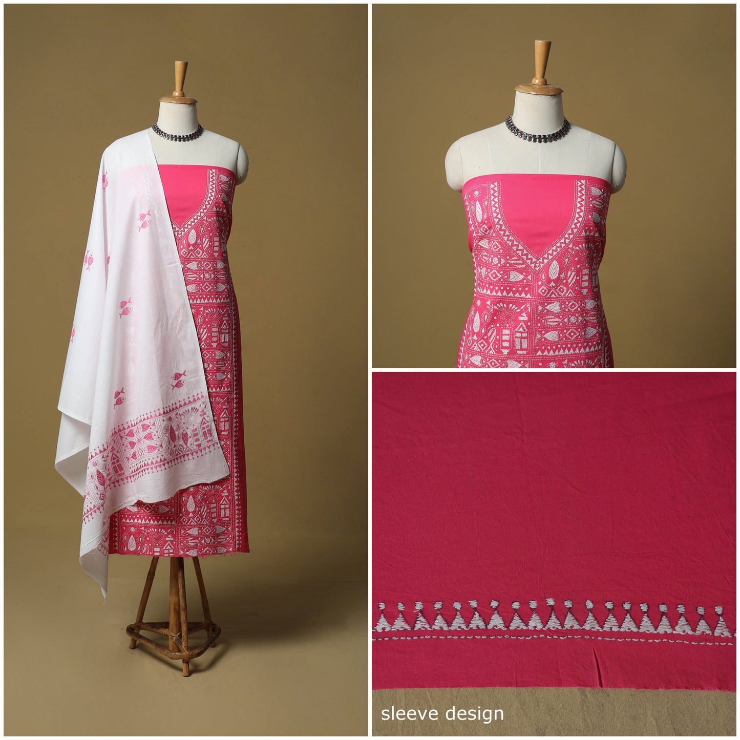 Bengal kantha hand embroidered cotton 3pc unstitched dress