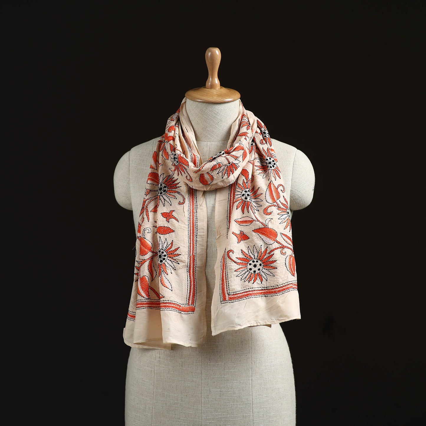 Bengal kantha hand embroidered handloom tussar silk stole