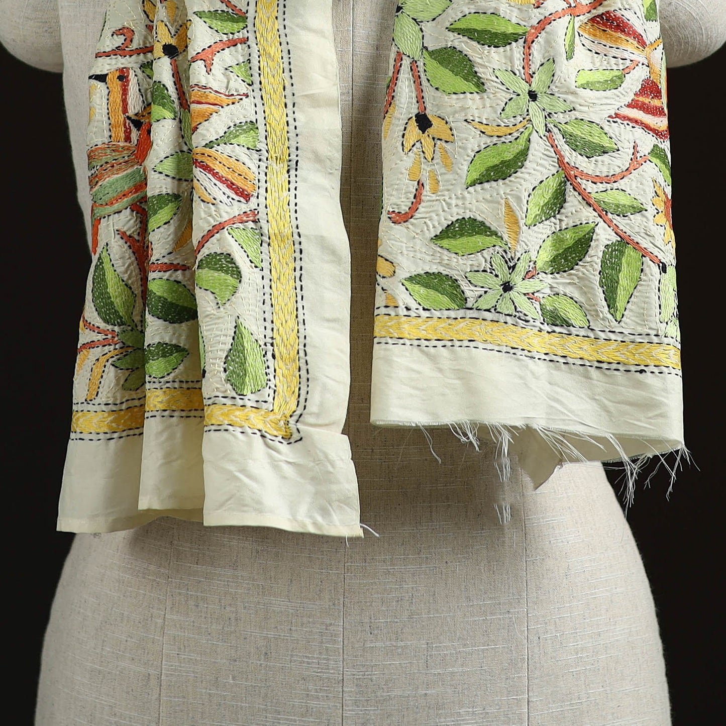 Bengal kantha hand embroidered handloom tussar silk stole