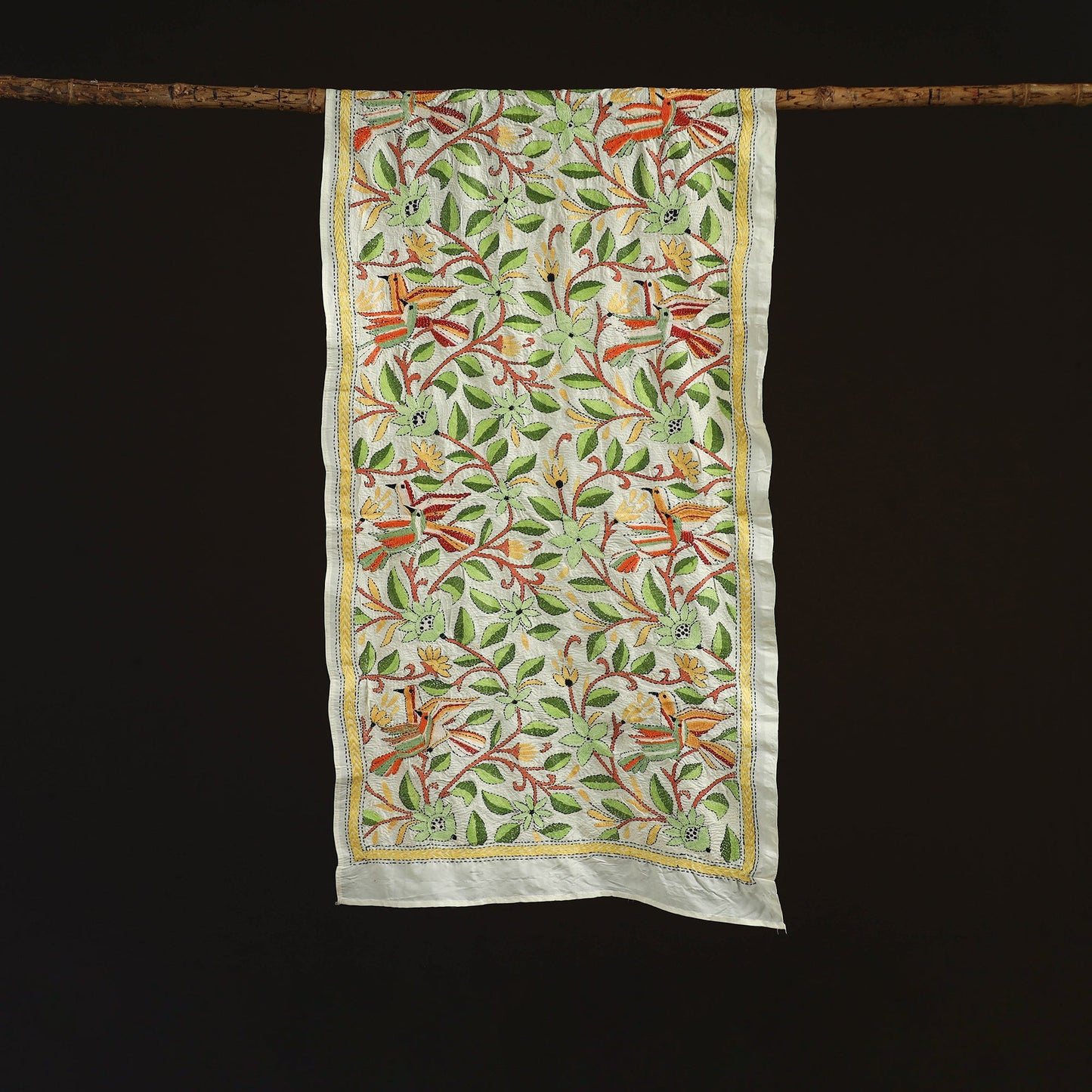 Bengal kantha hand embroidered handloom tussar silk stole