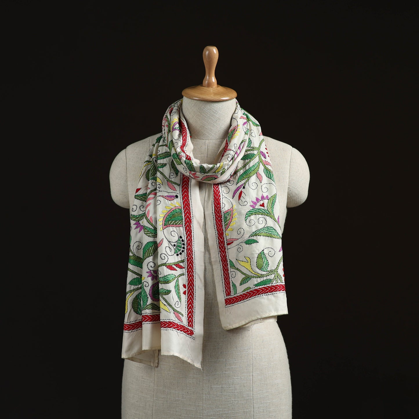 Bengal kantha hand embroidered handloom tussar silk stole