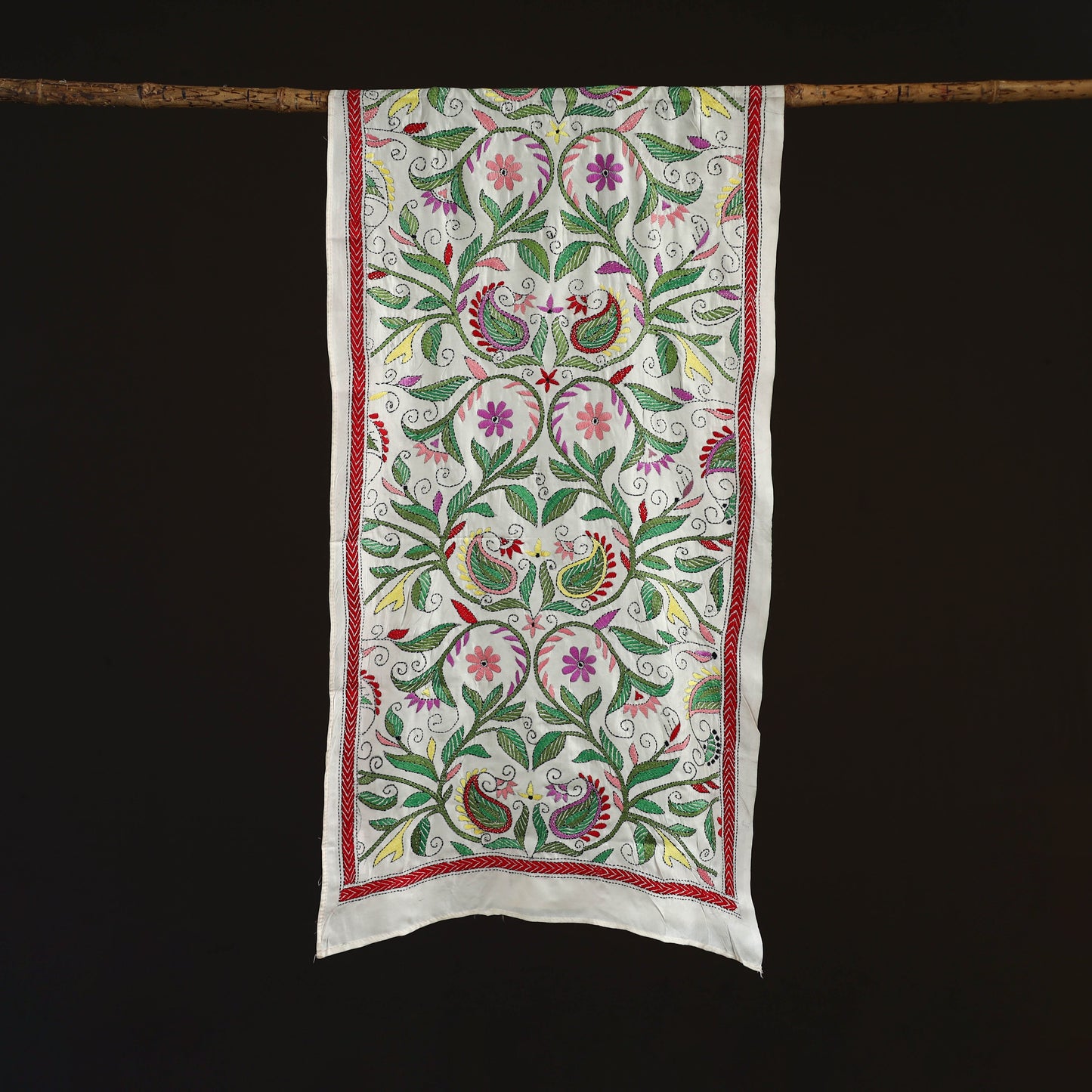 Bengal kantha hand embroidered handloom tussar silk stole
