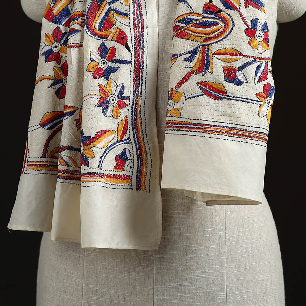 Bengal kantha hand embroidered handloom tussar silk stole