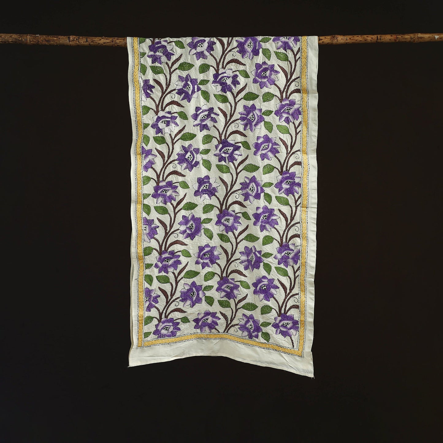 Bengal kantha hand embroidered handloom tussar silk stole