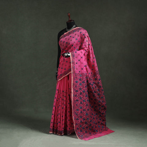 Bengal kantha hand embroidery silk cotton chapa work saree