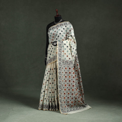 Bengal kantha hand embroidery silk cotton chapa work saree