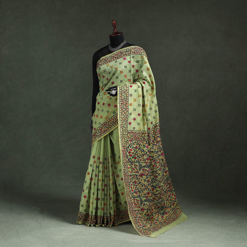 Bengal kantha hand embroidery silk cotton chapa work saree