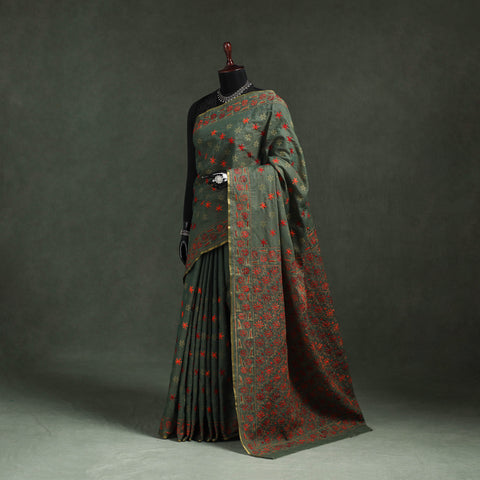 Bengal kantha hand embroidery silk cotton chapa work saree