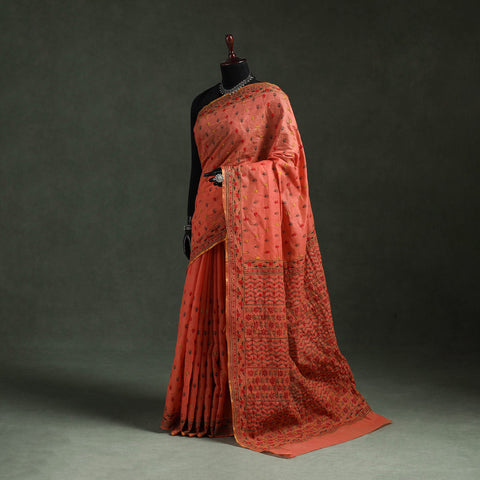 Bengal kantha hand embroidery silk cotton chapa work saree