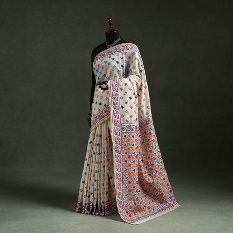 Bengal kantha hand embroidery silk cotton chapa work saree