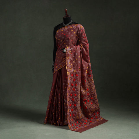 Bengal kantha hand embroidery silk cotton chapa work saree